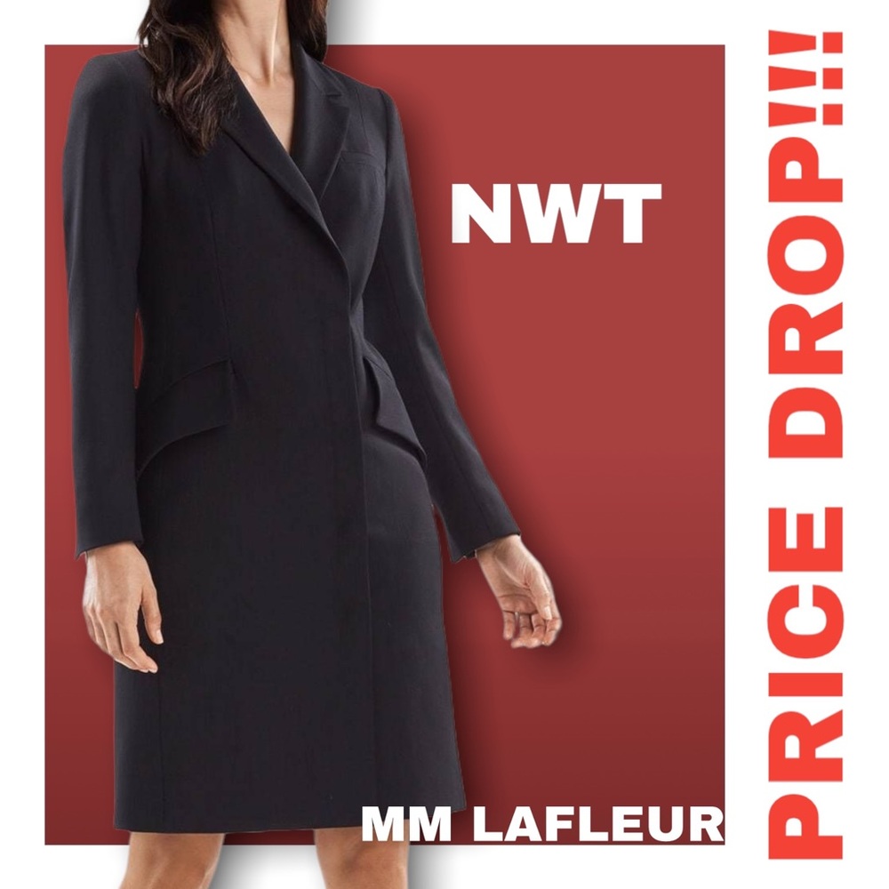NWT MM. LaFleur All Black Jacqueline Dress 2.0 Jet Twill coat-inspired dress.
